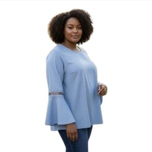 Jane and Delancey Womens Sz 1X Plus V-Neck 3/4 Sleeve Top Blouse Blue NWOT